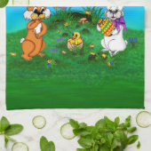 Vrolijk Pasen. Konijn met Bunny en Chick Theedoek (Gevouwen)