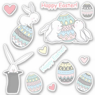 Vrolijk Pasen. Kute Bunnies en paaseieren Sticker