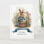Vrolijk Pasen. Kute Old Fashioned Bunny with Eggs Feestdagen Kaart (Voorkant)