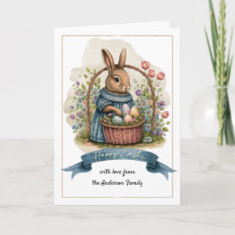 Vrolijk Pasen. Kute Old Fashioned Bunny with Eggs Feestdagen Kaart