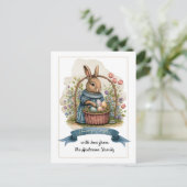 Vrolijk Pasen. Kute Old Fashioned Bunny with Eggs Feestdagenkaart (Staand voorkant)