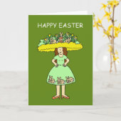Vrolijk Pasen, Lady in Pasen Bonnet. Kaart (Gele Bloem)