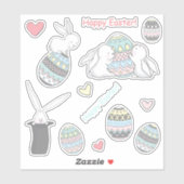 Vrolijk Pasen! Leuke konijntjes en paaseieren Sticker (Vel)