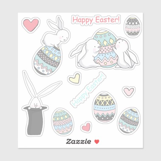 Vrolijk Pasen! Leuke konijntjes en paaseieren Sticker (Vel)