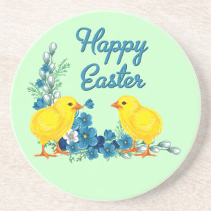 Vrolijk Pasen met Baby kippen Zandsteen Onderzetter