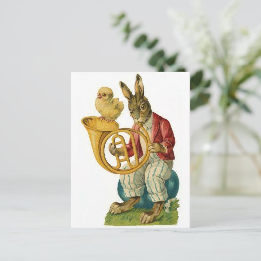 Vrolijk Pasen met Franse Hoorn  Feestdagenkaart (Staand voorkant)