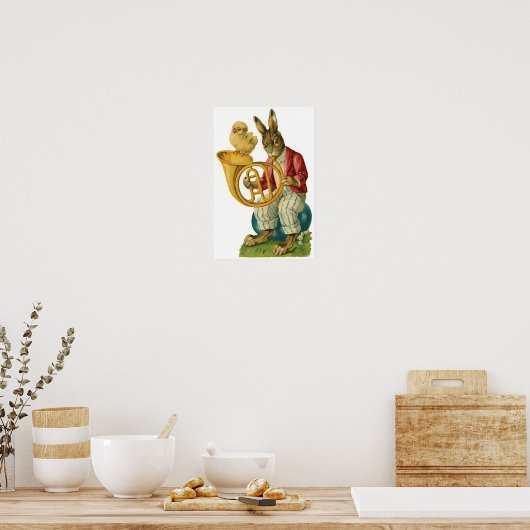 Vrolijk Pasen met Franse Hoorn  Poster (Keuken)