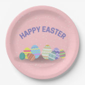 Vrolijk Pasen met kleurrijke eieren roze Papieren Bordje (Voorkant)