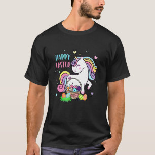 Vrolijk Pasen met Unicorn en Paaseieren voor meisj T-shirt