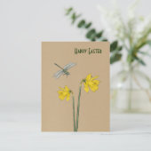 Vrolijk Pasen, narcissen, daffodil en libellen Feestdagenkaart (Staand voorkant)