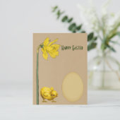 Vrolijk Pasen, narcissen, smaffodil, ei en griet Feestdagenkaart (Staand voorkant)