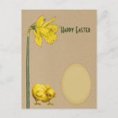 Vrolijk Pasen, narcissen, smaffodil, ei en griet Feestdagenkaart (Voorkant)