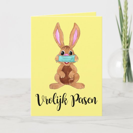 Vrolijk Pasen Nederlands paasfeest gemaskerd Bunny Feestdagen Kaart (Voorkant)