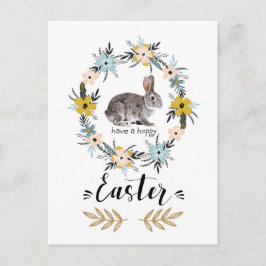 Vrolijk Pasen. PaasBunny en lentbloemen Feestdagenkaart