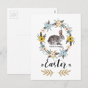 Vrolijk Pasen. PaasBunny en lentbloemen Feestdagenkaart