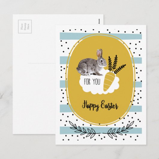 Vrolijk Pasen. Paasbunny Feestdagenkaart (Voorkant / Achterkant)