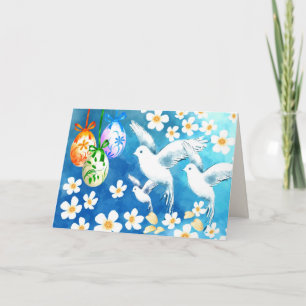 Vrolijk Pasen. Paaseieren en duiven Feestdagen Kaart