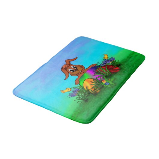 Vrolijk Pasen. Paaskonijn Badmat (Gekanteld)