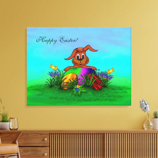 Vrolijk Pasen. Paaskonijn Canvas Afdruk (Insitu (Woonkamer))