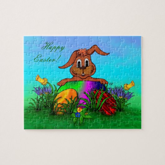 Vrolijk Pasen. Paaskonijn Legpuzzel (Horizontaal)