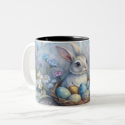Vrolijk Pasen. Pasen Bunny. Tweekleurige Koffiemok (Voorkant links)