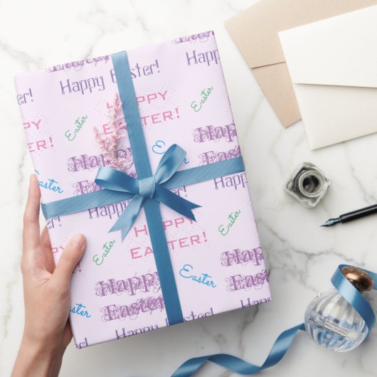 Vrolijk Pasen. Pastel Easter Theme Typografie Cadeaupapier (Geschenken)