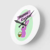  Vrolijk Pasen! Roze Bunny Ronde Klok (Hoek)