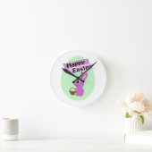  Vrolijk Pasen! Roze Bunny Ronde Klok (Huis)