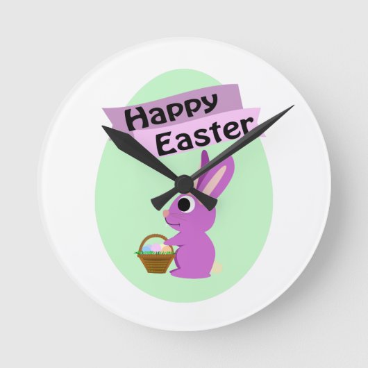  Vrolijk Pasen! Roze Bunny Ronde Klok (Voorkant)
