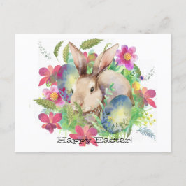 Vrolijk Pasen! Schattige konijn met eitjes Feestdagenkaart