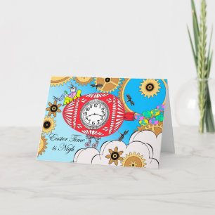 Vrolijk Pasen, Steampunk Illustratie, Tijdmachine Feestdagen Kaart