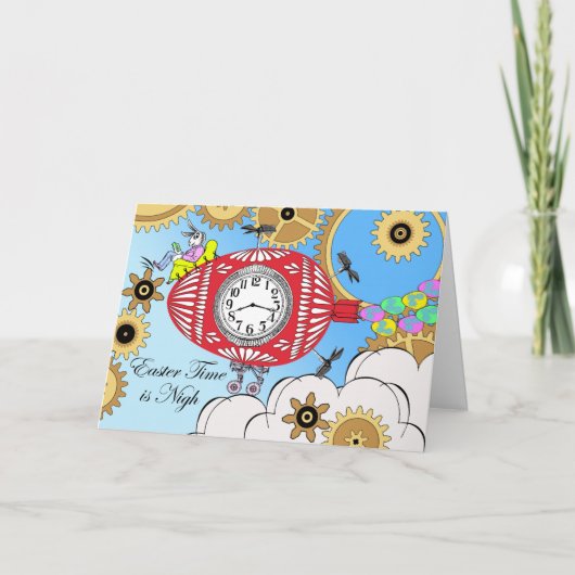 Vrolijk Pasen, Steampunk Illustratie, Tijdmachine Feestdagen Kaart (Voorkant)