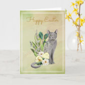 Vrolijk Pasen van de Waterverf Kat Kaart (Gele Bloem)