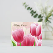 Vrolijk Pasen. Veertulpen Feestdagenkaart (Staand voorkant)