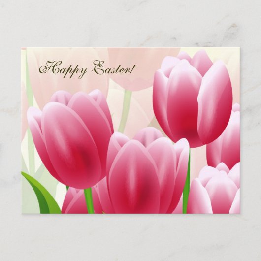 Vrolijk Pasen. Veertulpen Feestdagenkaart (Voorkant)