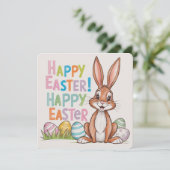 Vrolijk Pasen vintage konijn gepersonaliseerd Feestdagenkaart (Staand voorkant)