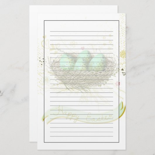Vrolijk Pasen. - Vogelnest met kleurrijke eieren Briefpapier (Voorkant / Achterkant)