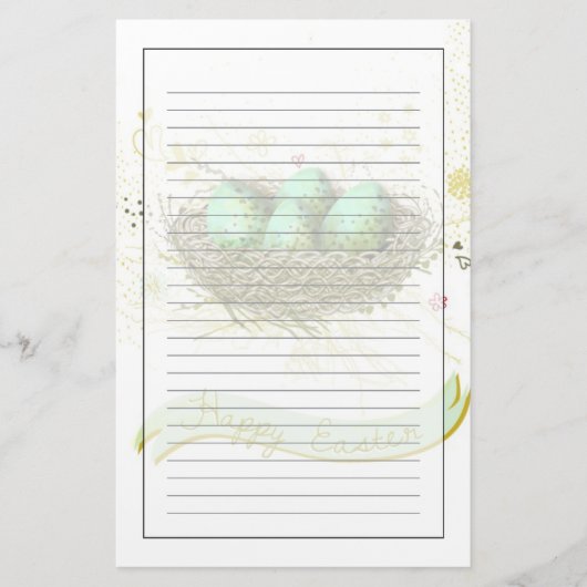 Vrolijk Pasen. - Vogelnest met kleurrijke eieren Briefpapier (Voorkant)