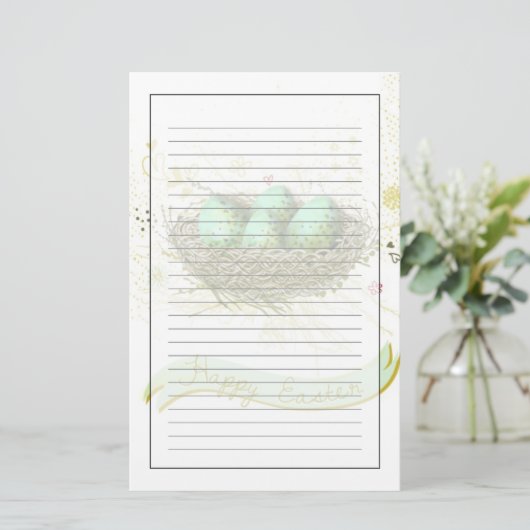 Vrolijk Pasen. - Vogelnest met kleurrijke eieren Briefpapier (Staand voorkant)