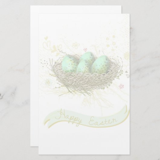 Vrolijk Pasen. - Vogelnest met kleurrijke eieren Briefpapier (Voorkant / Achterkant)