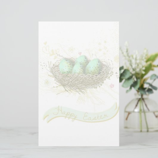 Vrolijk Pasen. - Vogelnest met kleurrijke eieren Briefpapier (Staand voorkant)