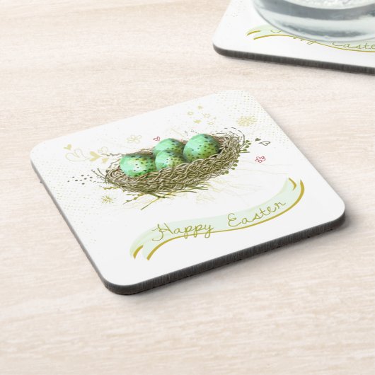 Vrolijk Pasen. - Vogelnest met kleurrijke eieren Drankjes Onderzetter (Linkerzijde)