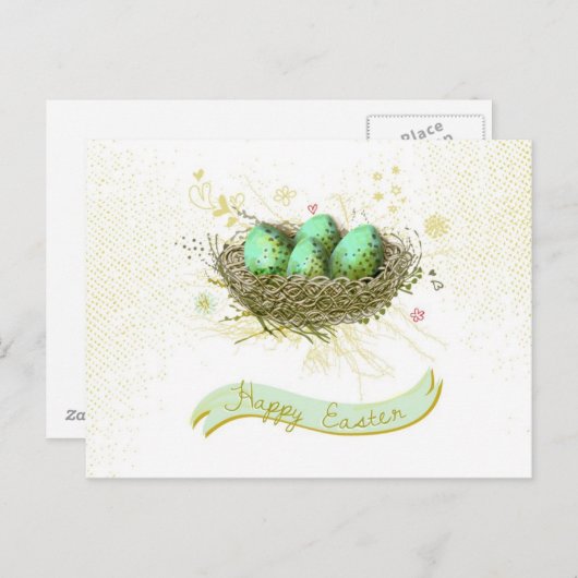 Vrolijk Pasen! - Vogels nestelen met kleurrijke ei Feestdagenkaart (Voorkant / Achterkant)