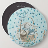 Vrolijk Pasen. Waterverf Bunny en Egg Ronde Button 6,0 Cm (Voorkant /achterkant)