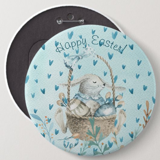 Vrolijk Pasen. Waterverf Bunny en Egg Ronde Button 6,0 Cm (Voorkant /achterkant)