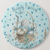 Vrolijk Pasen. Waterverf Bunny en Egg Ronde Button 6,0 Cm (Voorkant)
