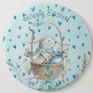 Vrolijk Pasen. Waterverf Bunny en Egg Ronde Button 6,0 Cm