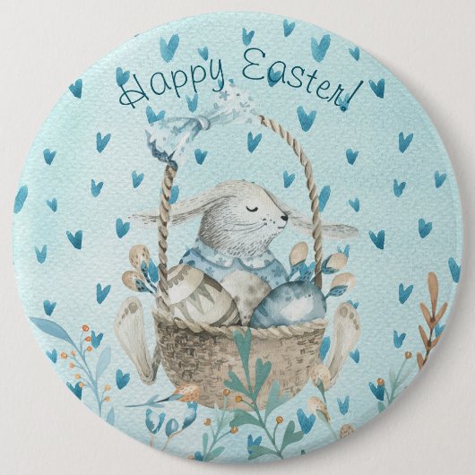 Vrolijk Pasen. Waterverf Bunny en Egg Ronde Button 6,0 Cm (Voorkant)