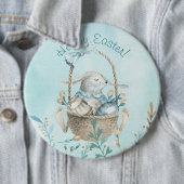 Vrolijk Pasen. Waterverf Bunny en mandje Ronde Button 6,0 Cm (In situ)