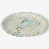 Vrolijk Pasen. Waterverf Bunny in Hot Air Ballon Papieren Bordje (Gekanteld)